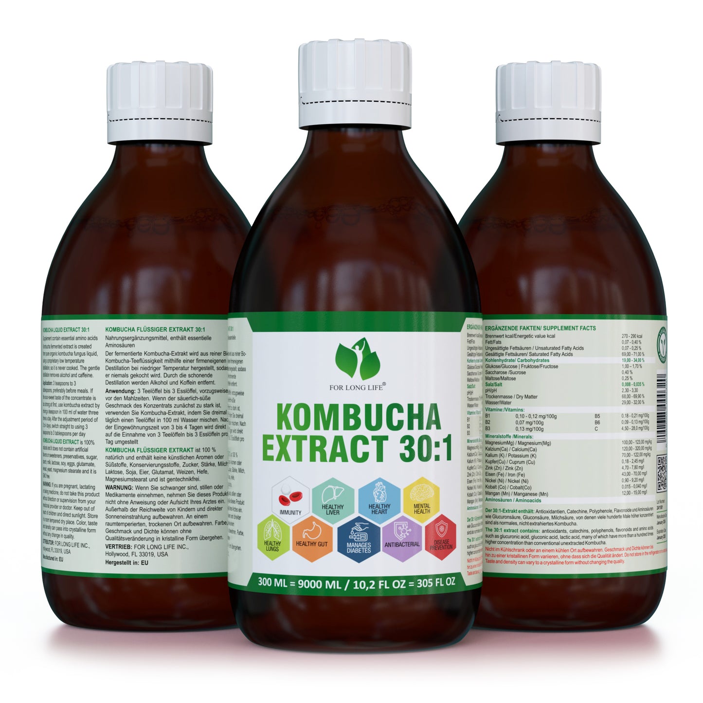 Natural Amino Acids Vitamin B1, B2, B3, B5, B6 - 300 ml - Kombucha Extract